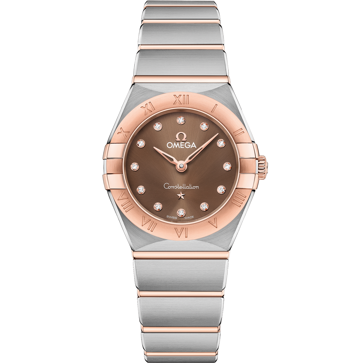 OMEGA Constellation Quartz 131.20.25.60.63.001, 25 mm steel & sedna™ gold with brown dial – front view