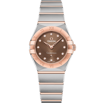 OMEGA Constellation Quartz 131.20.25.60.63.001, 25 mm steel & sedna™ gold with brown dial – front view