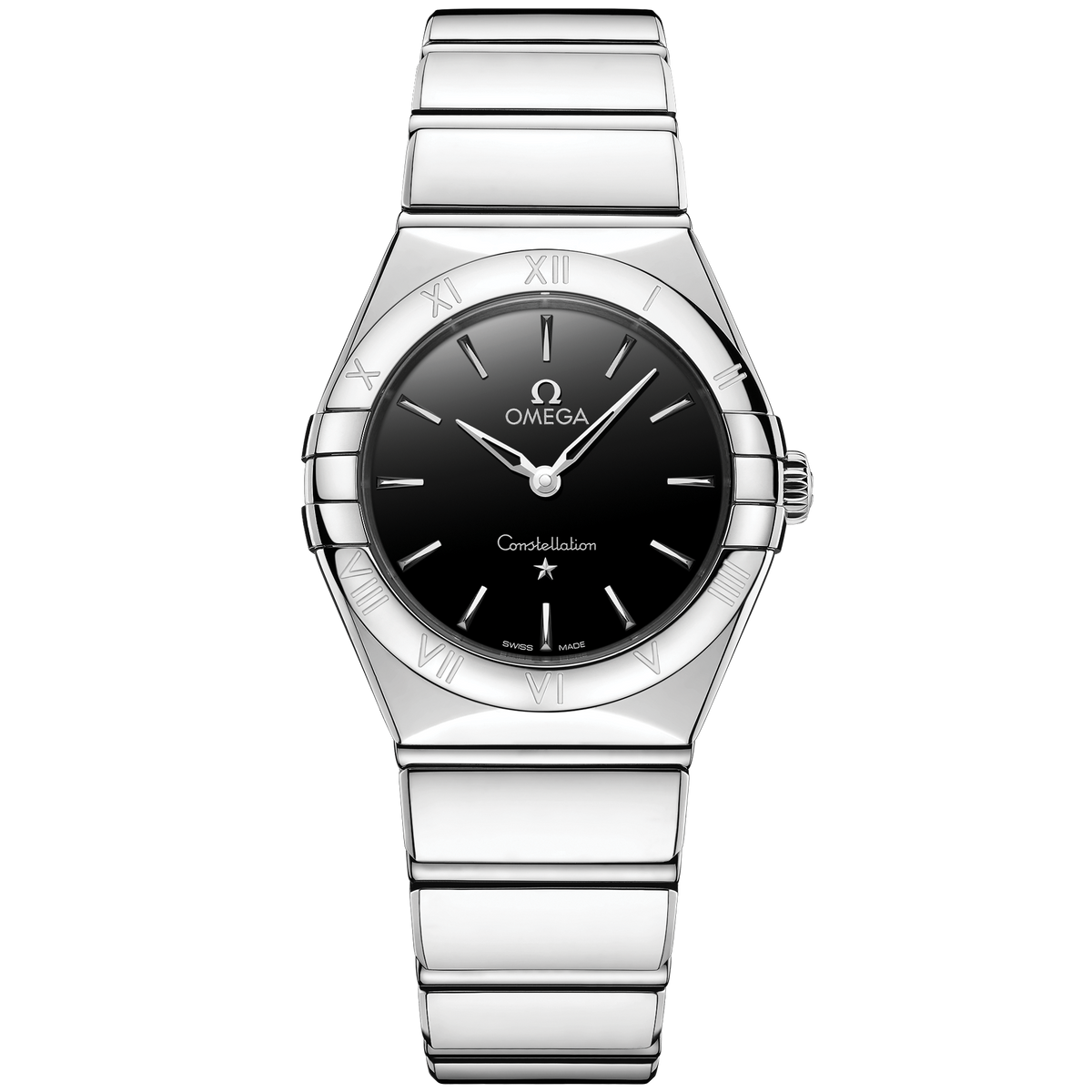 OMEGA Constellation Quartz 131.10.28.60.01.001, 28 mm steel with black dial – front view