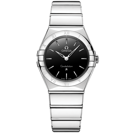 OMEGA Constellation Quartz 131.10.28.60.01.001, 28 mm steel with black dial – front view