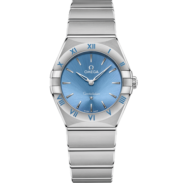 OMEGA Constellation Quartz 131.10.28.60.03.001, 28 mm steel with blue dial – front view