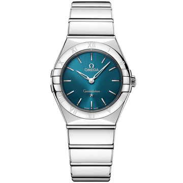 OMEGA Constellation Quartz 131.10.28.60.03.002, 28 mm steel with peacock blue dial – front view