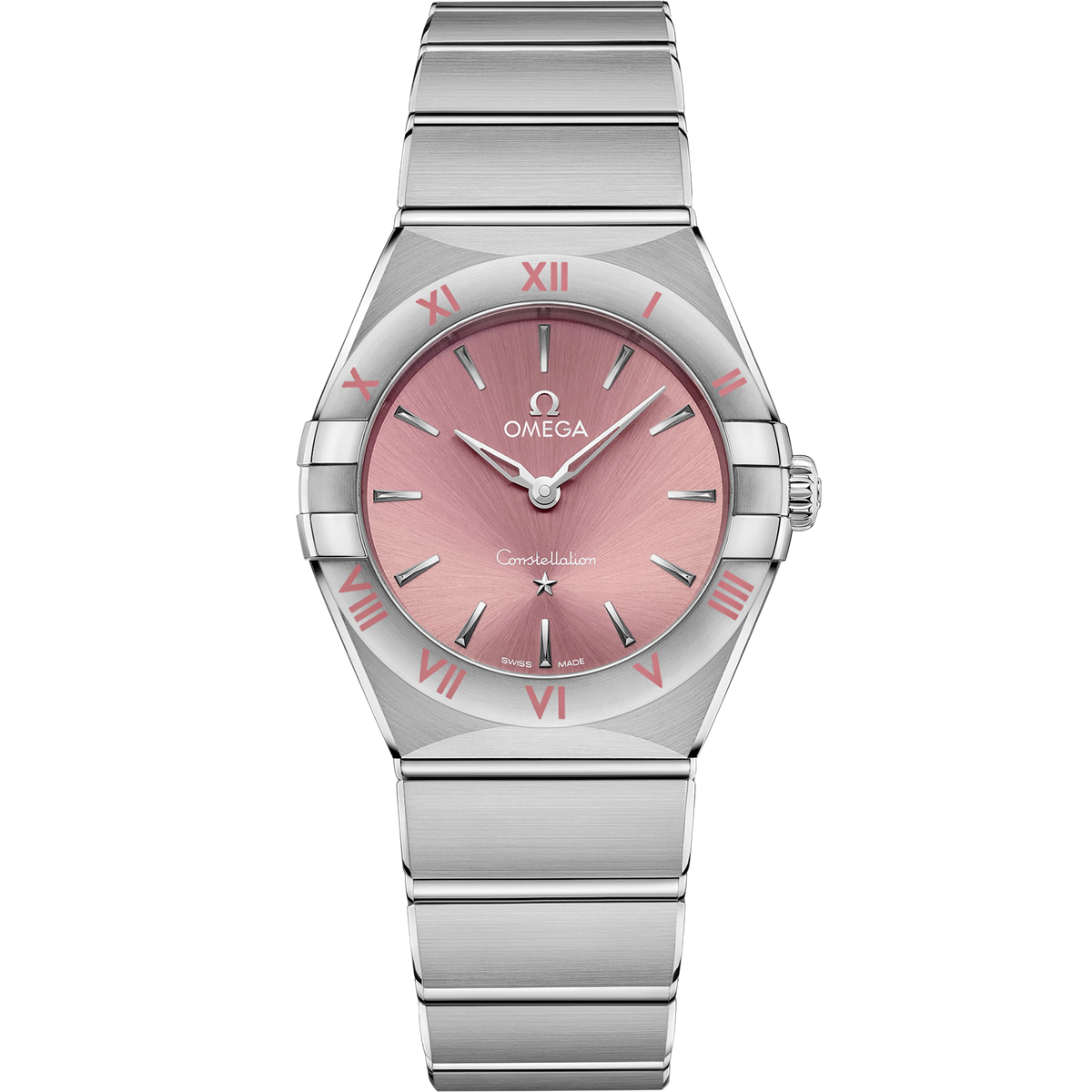OMEGA Constellation Quartz 131.10.28.60.11.001, 28 mm steel with pink dial – front view