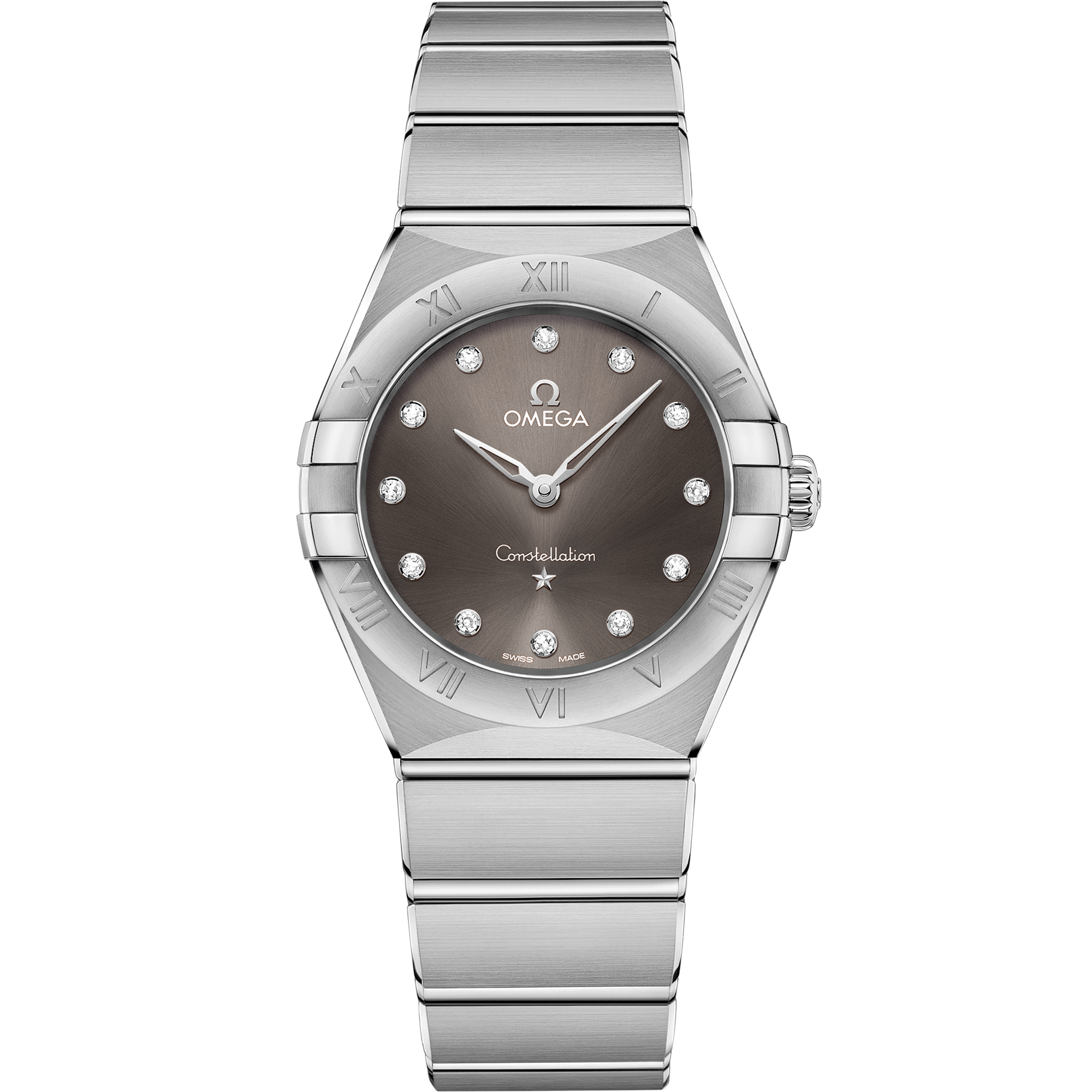 Omega Constellation Quartz 131.10.28.60.56.001 28 mm Steel Grey Dial Diamond Watch for Women