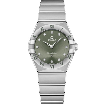 OMEGA Constellation Quartz 131.10.28.60.60.001, 28 mm steel with green dial – front view