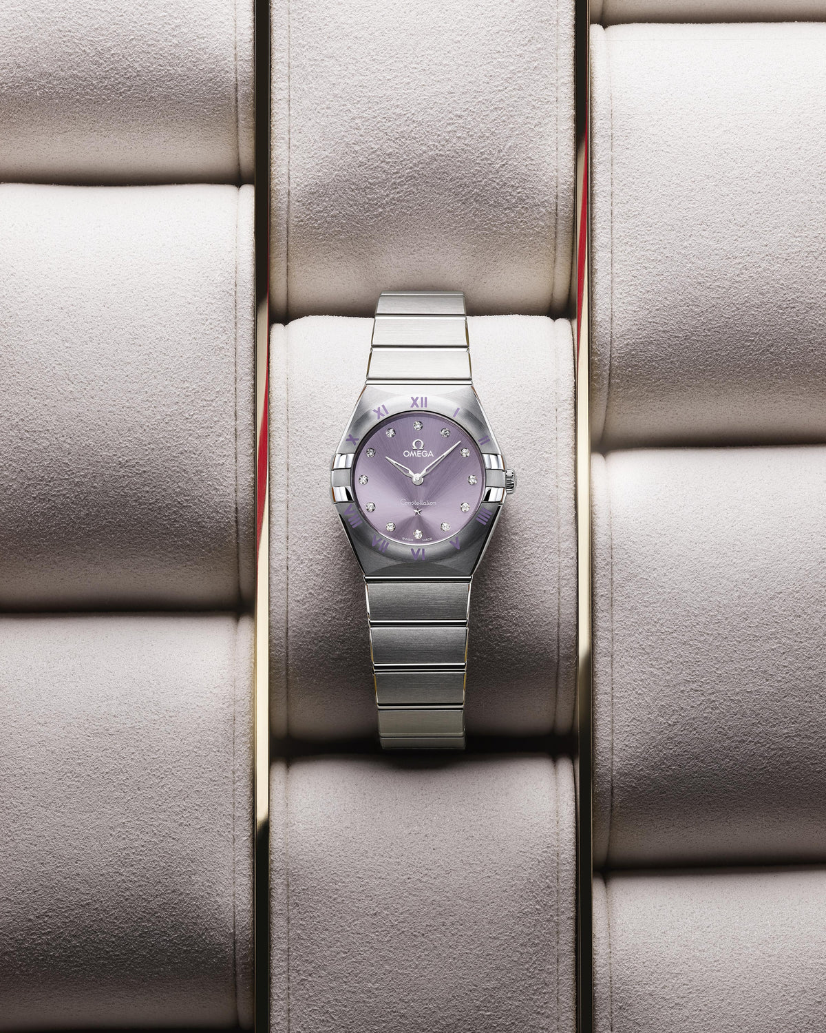 OMEGA Constellation Quartz 131.10.28.60.60.002, 28 mm steel with purple dial – official gallery image 6