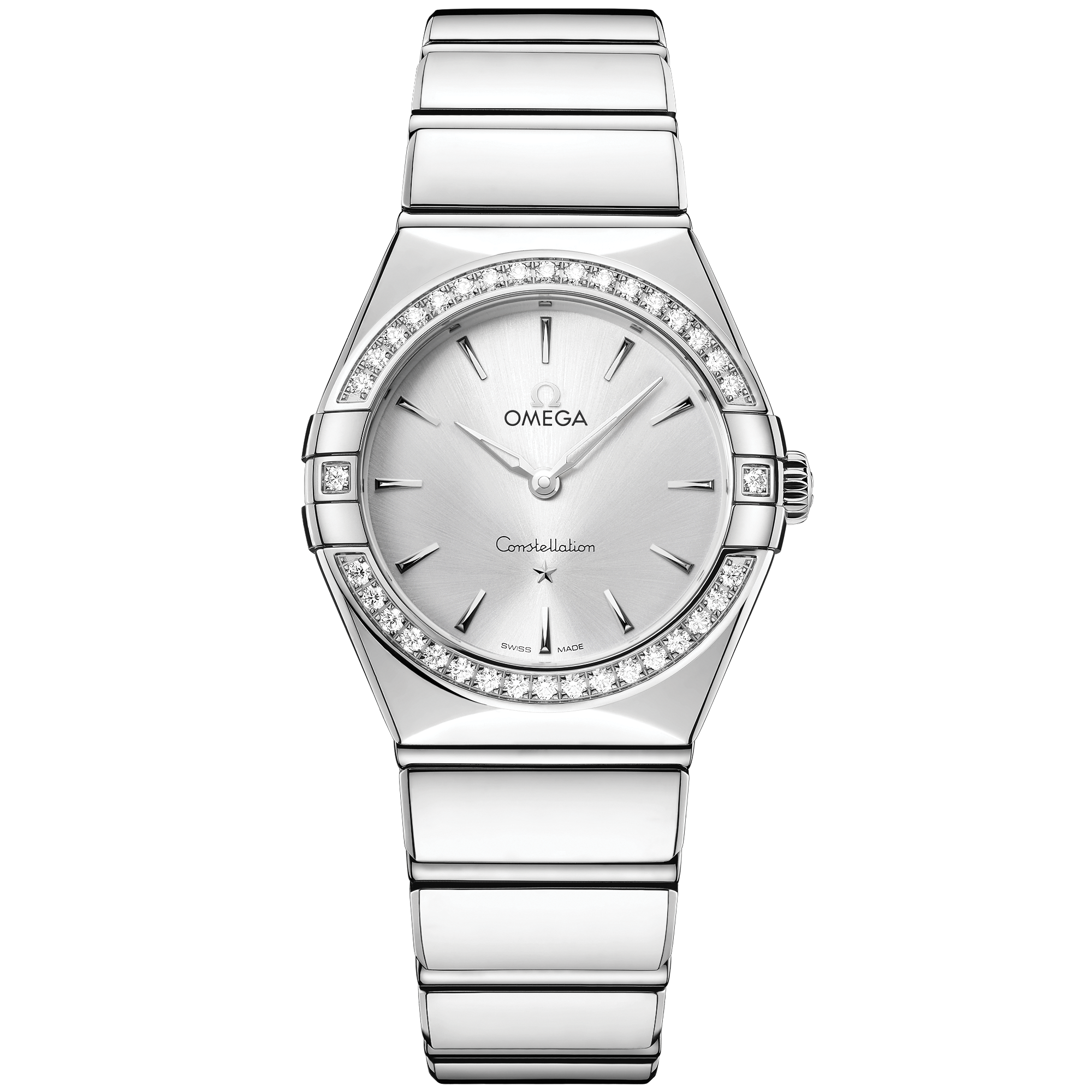 Omega Constellation Quartz 131.15.28.60.02.001 28 mm Steel Silver Dial Diamond Watch for Women