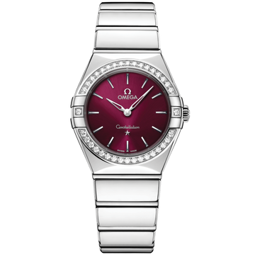 OMEGA Constellation Quartz 131.15.28.60.11.001, 28 mm steel with burgundy dial – front view
