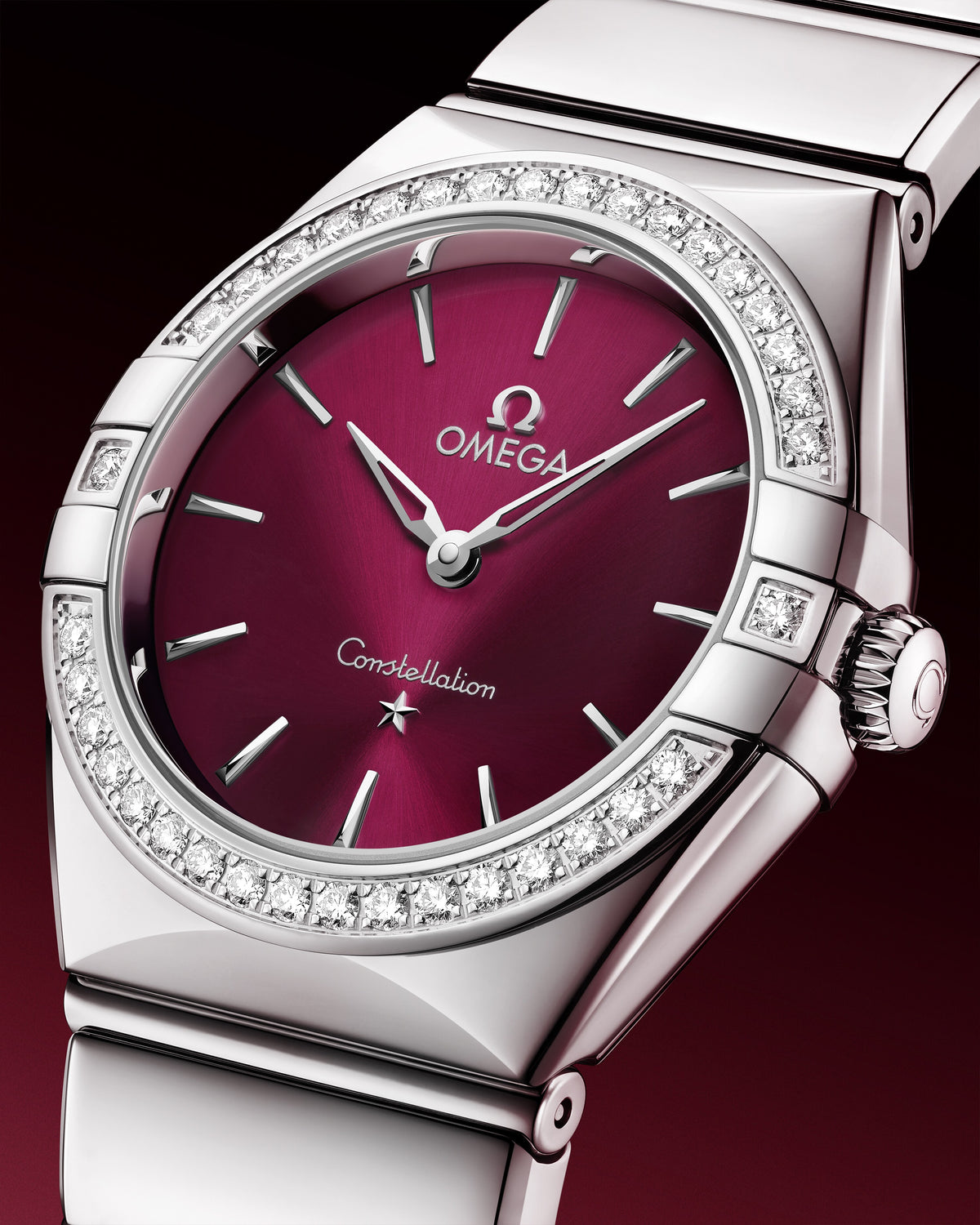 OMEGA Constellation Quartz 131.15.28.60.11.001, 28 mm steel with burgundy dial – official gallery image 5