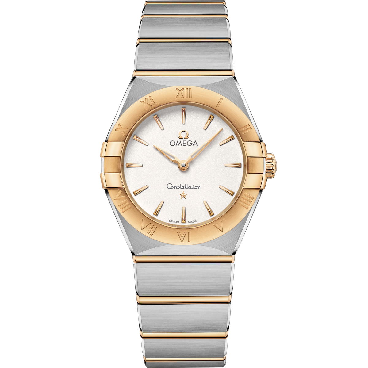 OMEGA Constellation Quartz 131.20.28.60.02.002, 28 mm steel & yellow gold with silver dial – front view