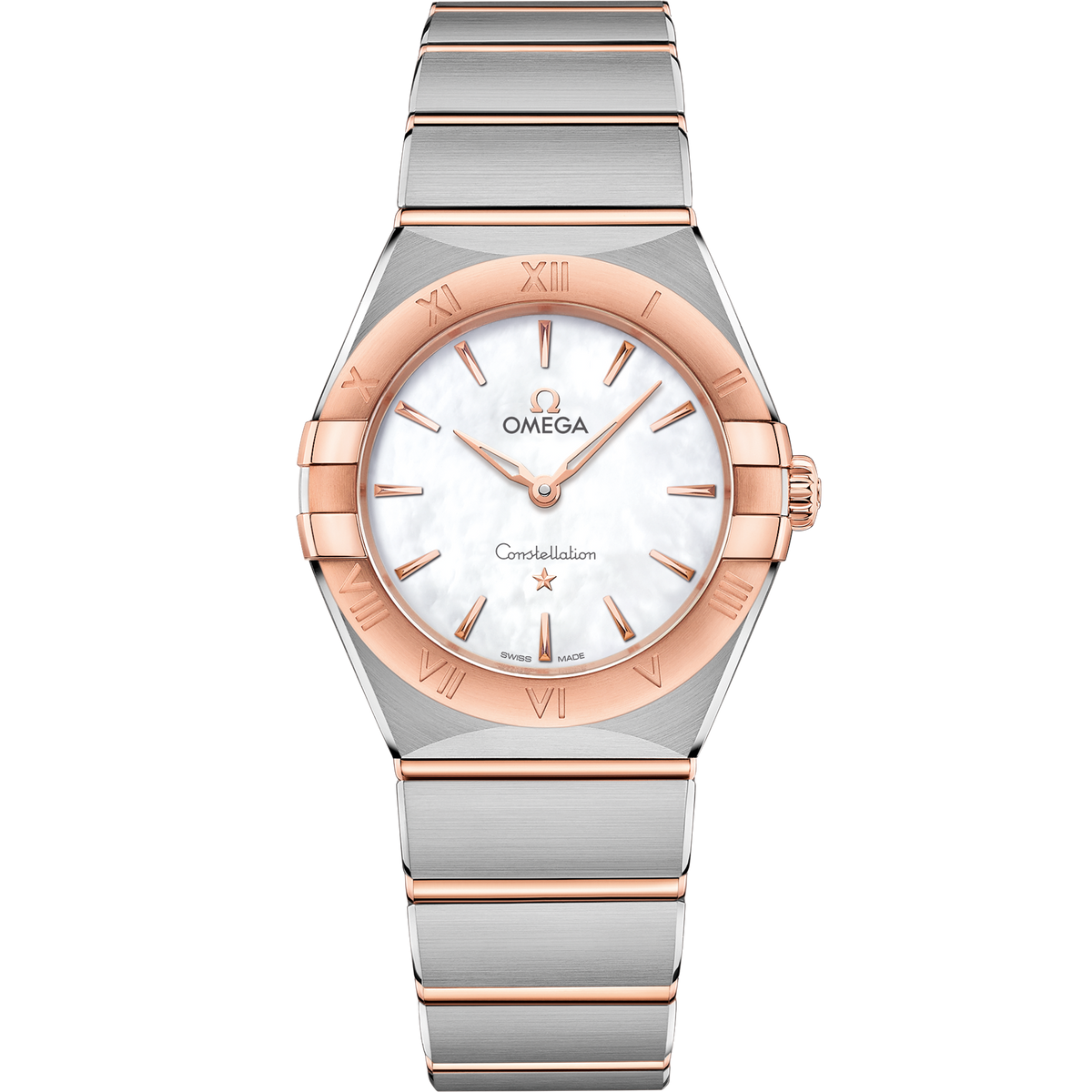 OMEGA Constellation Quartz 131.20.28.60.05.001, 28 mm steel & sedna™ gold with mother-of-pearl dial – front view