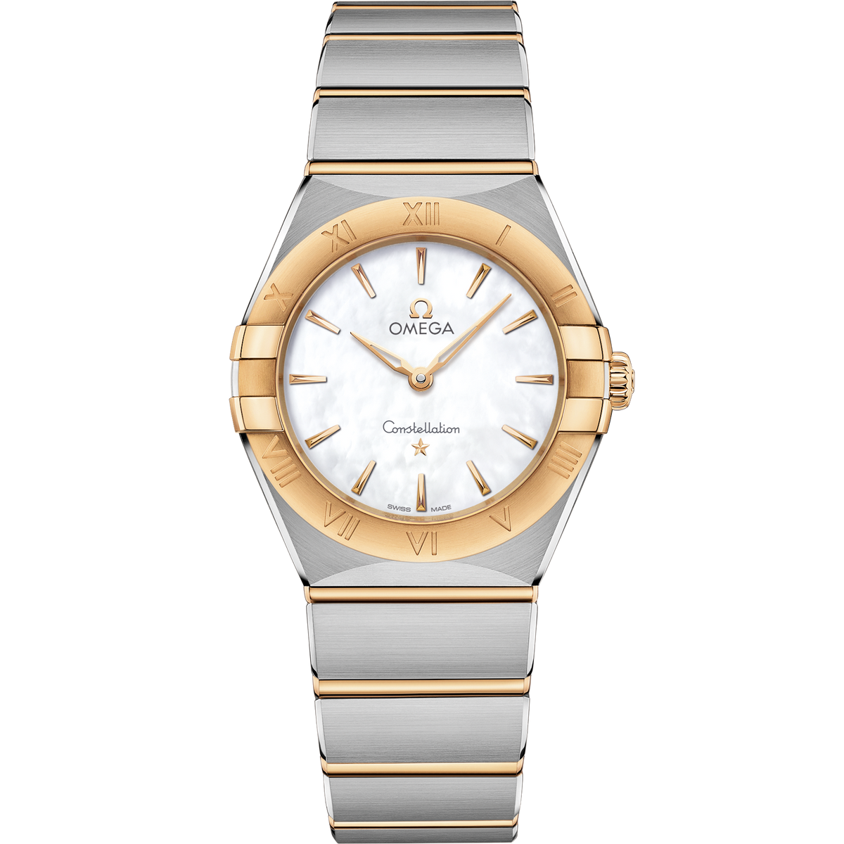 OMEGA Constellation Quartz 131.20.28.60.05.002, 28 mm steel & yellow gold with mother-of-pearl dial – front view