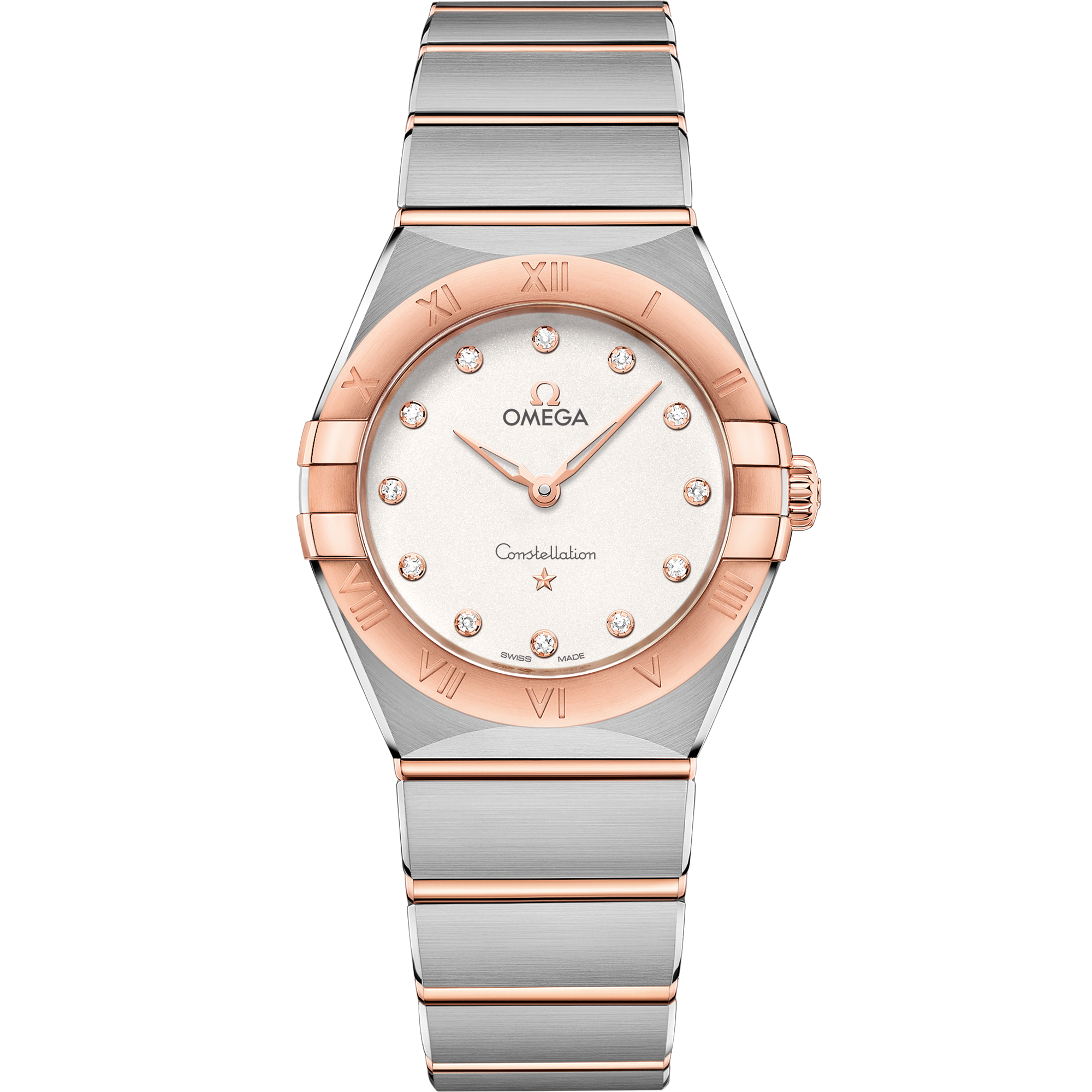 Omega Constellation Quartz 131.20.28.60.52.001 28 mm Steel & Sedna™ Gold Silver Dial Diamond Watch for Women