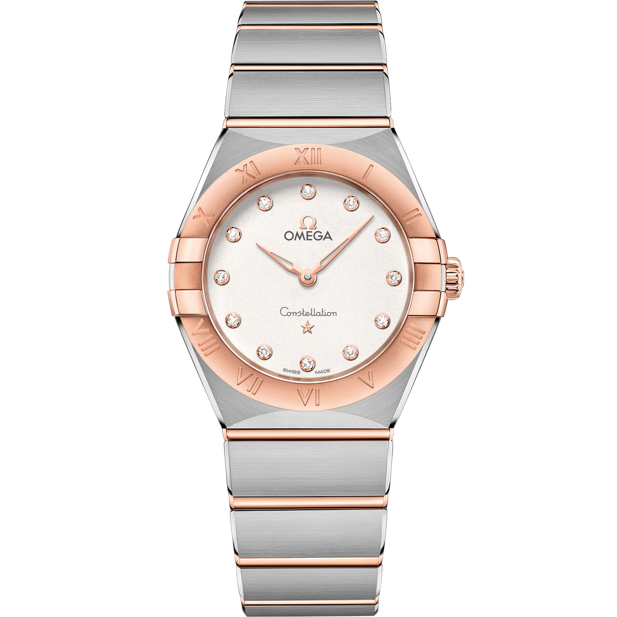 OMEGA Constellation Quartz 131.20.28.60.52.001, 28 mm steel & sedna™ gold with silver dial – front view