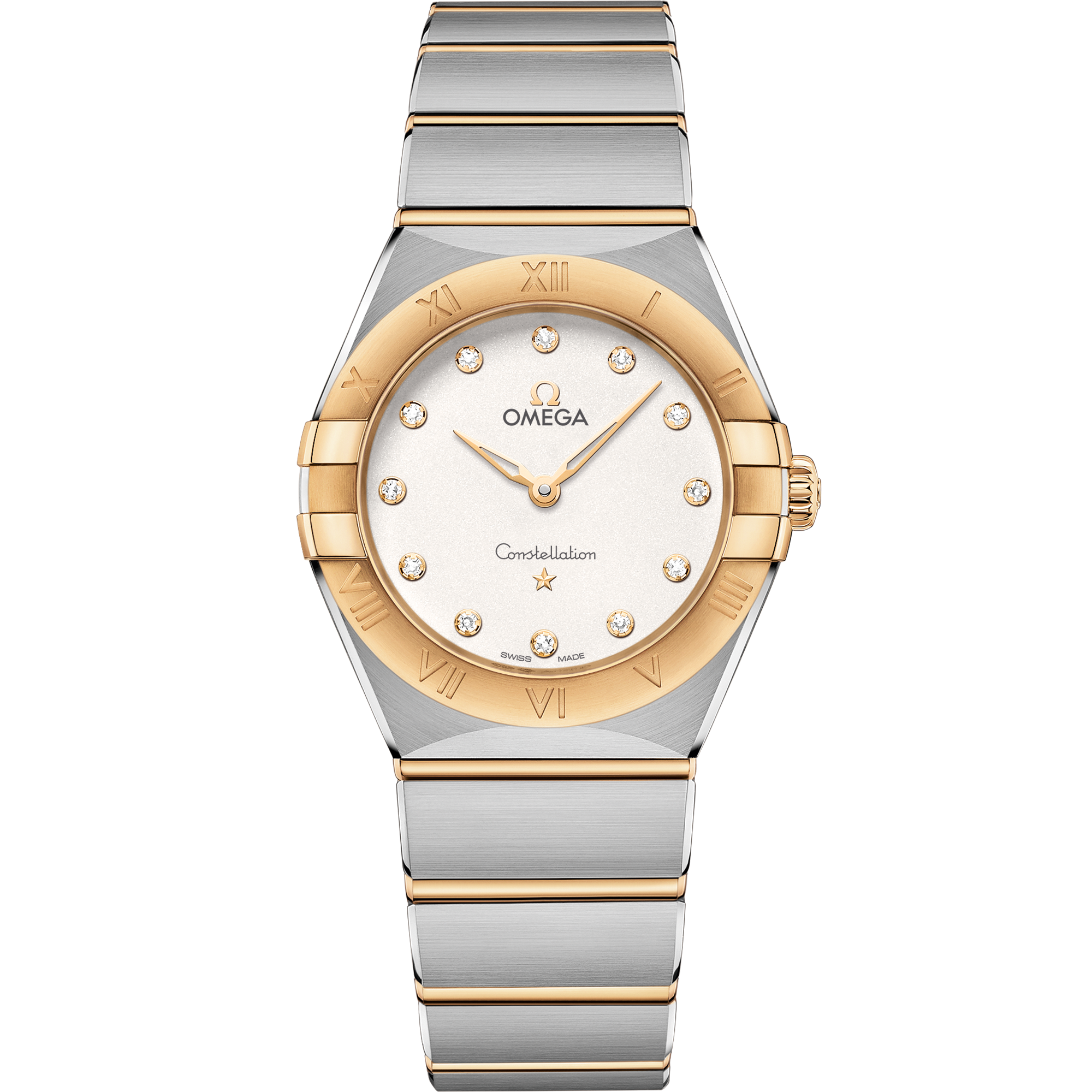 Omega Constellation Quartz 131.20.28.60.52.002 28 mm Steel & Yellow Gold Silver Dial Diamond Watch for Women