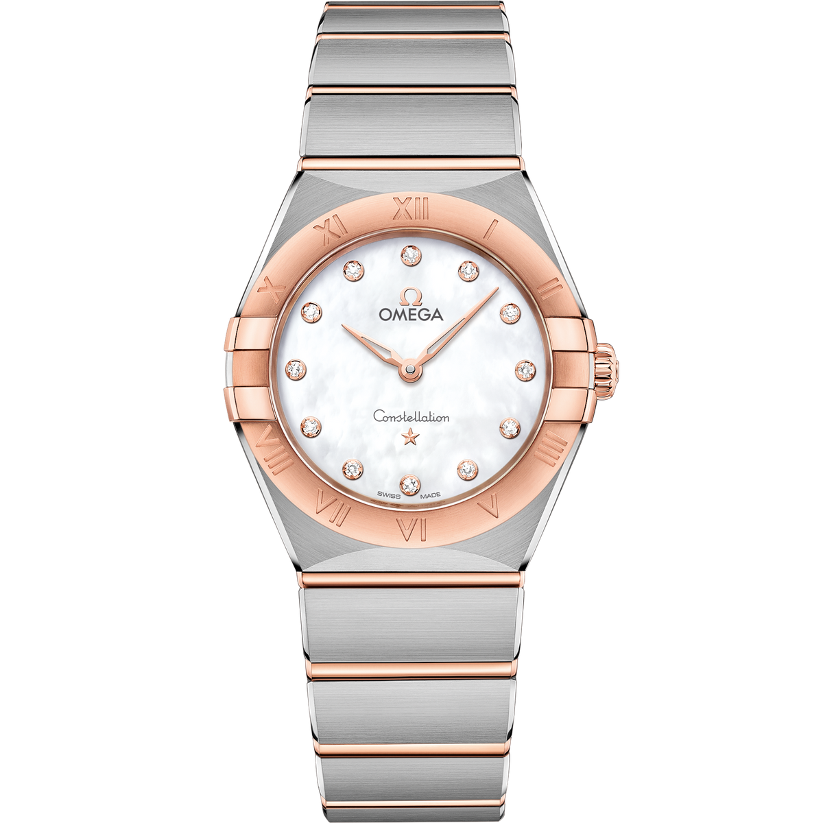 OMEGA Constellation Quartz 131.20.28.60.55.001, 28 mm steel & sedna™ gold with mother-of-pearl dial – front view