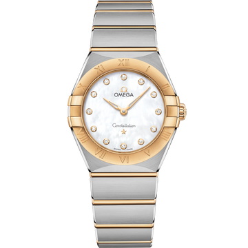 OMEGA Constellation Quartz 131.20.28.60.55.002, 28 mm steel & yellow gold with mother-of-pearl dial – front view