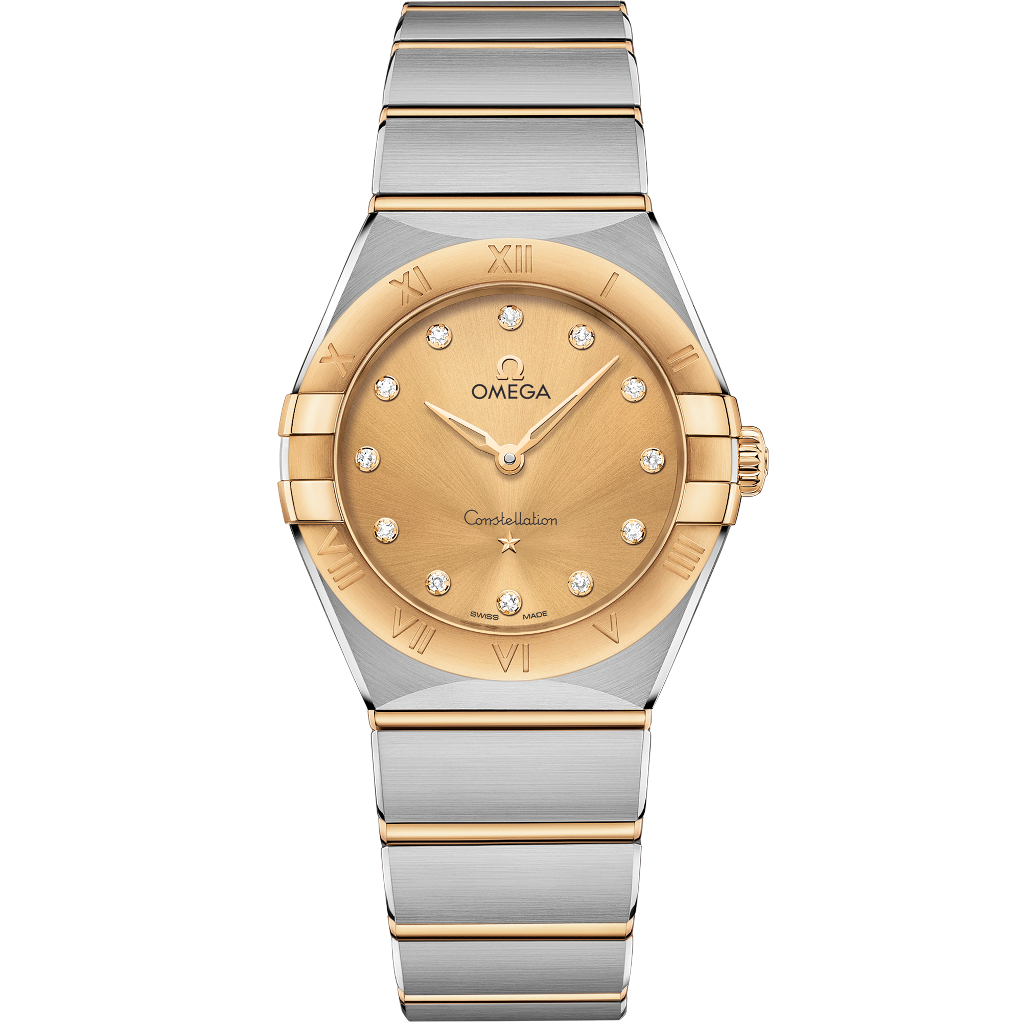 Omega Constellation Quartz 131.20.28.60.58.001 28 mm Steel & Yellow Gold Yellow Dial Diamond Watch for Women