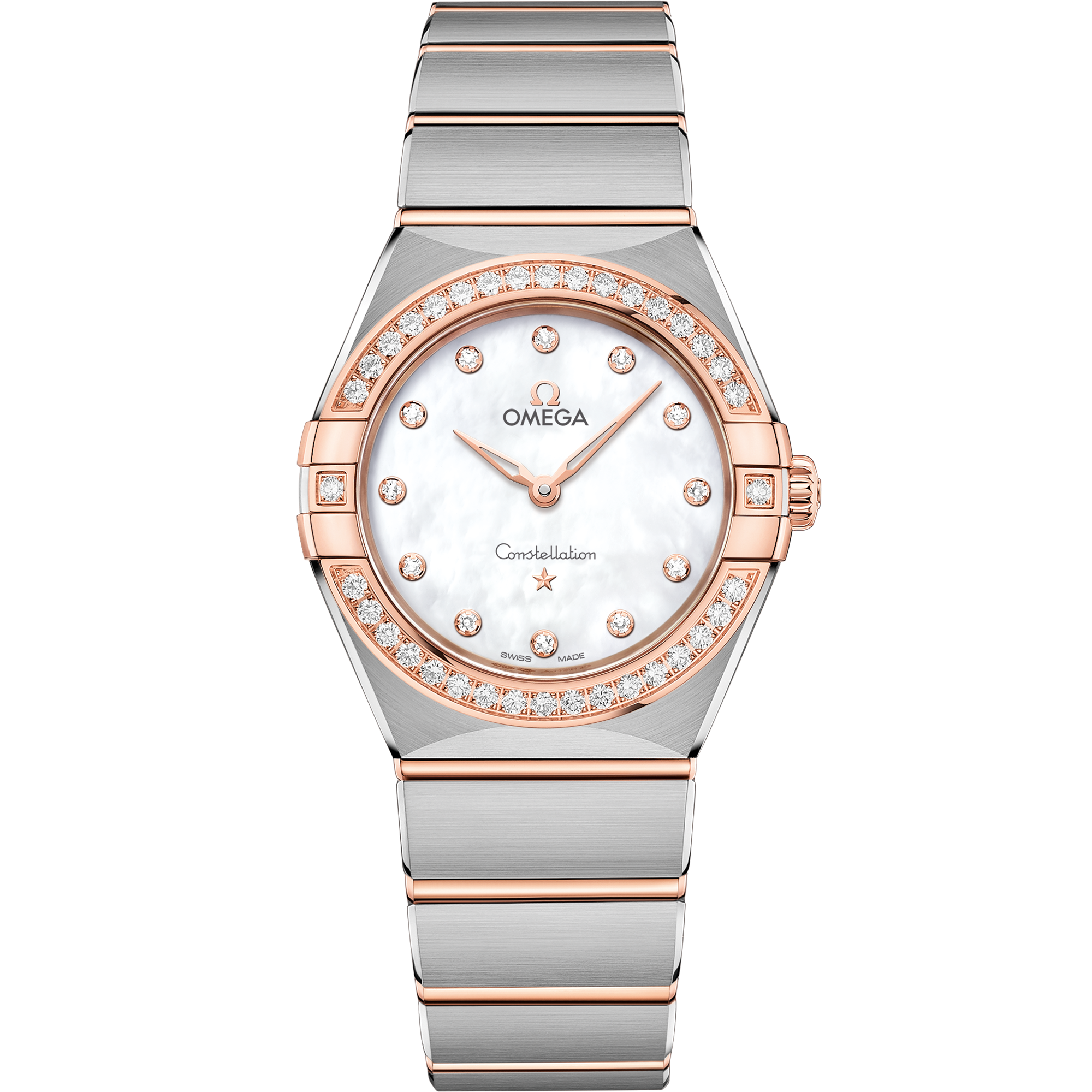 Omega Constellation Quartz 131.25.28.60.55.001 28 mm Steel & Sedna™ Gold Mother-of-Pearl Dial Diamond Watch for Women