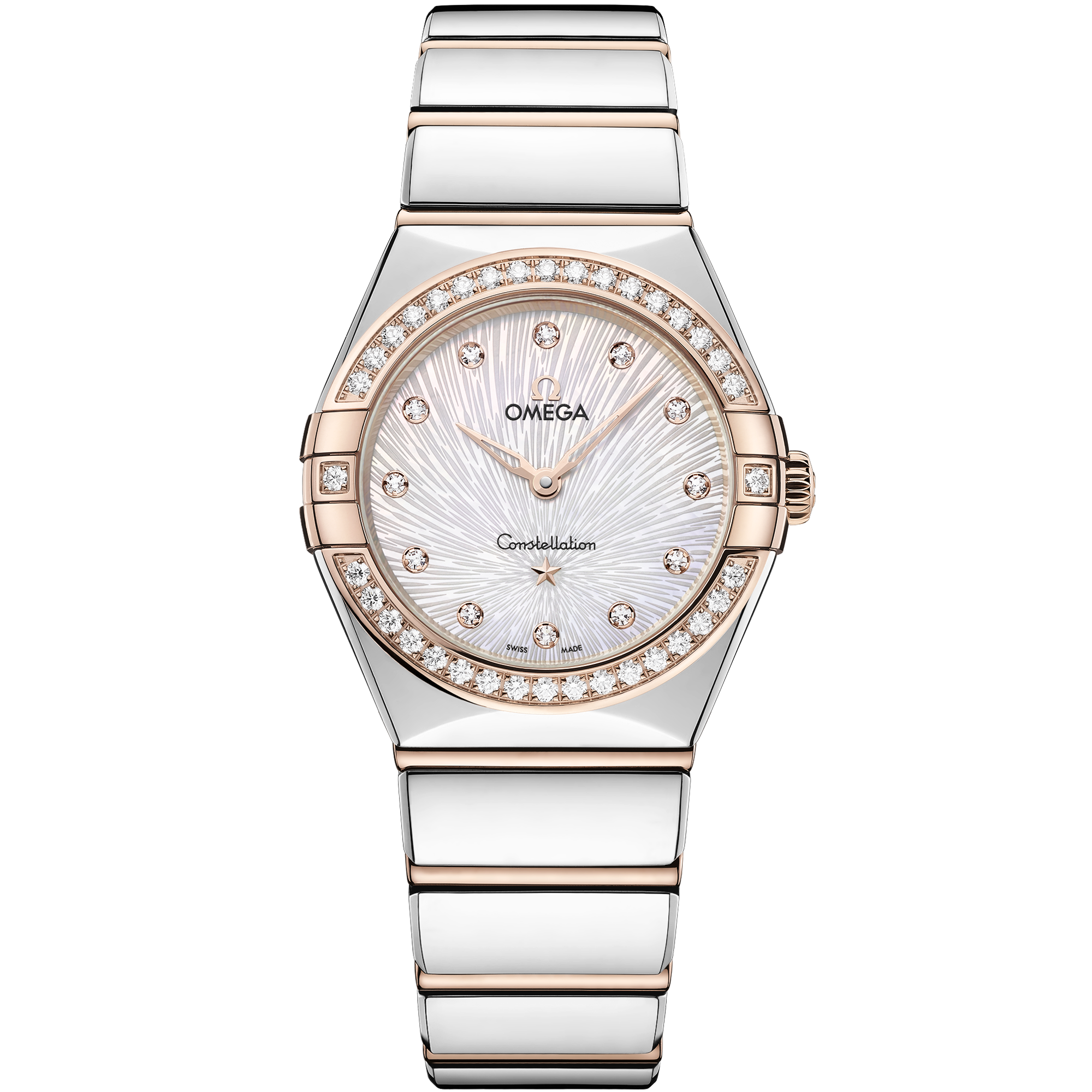 Omega Constellation Quartz 131.25.28.60.55.003 28 mm Steel & Sedna™ Gold Mother-of-Pearl Dial Diamond Watch for Women
