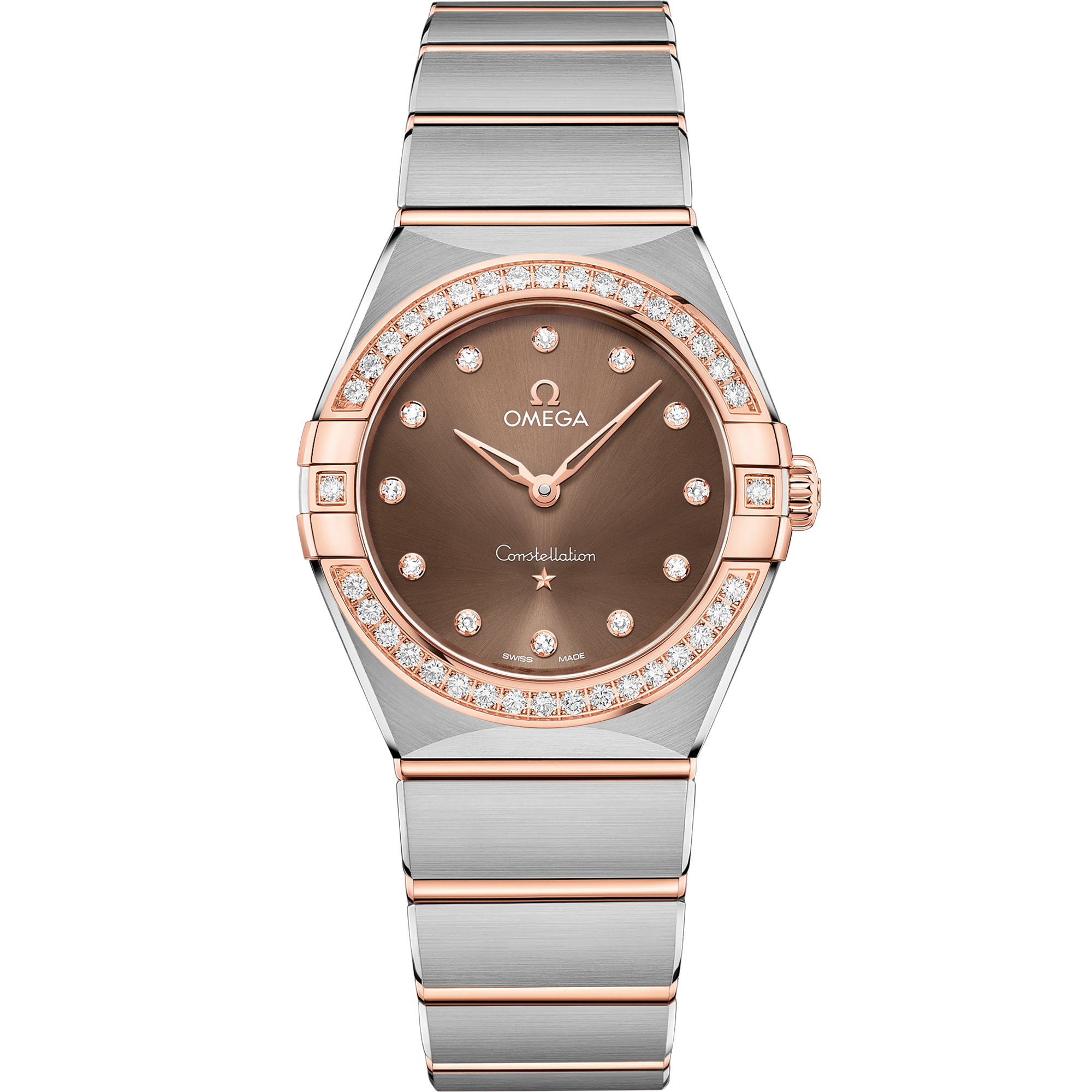 Omega Constellation Quartz 131.25.28.60.63.001 28 mm Steel & Sedna™ Gold Brown Dial Diamond Watch for Women