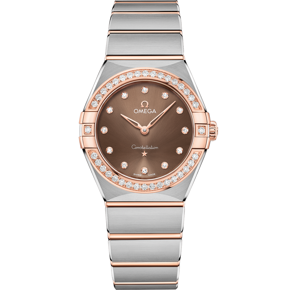 OMEGA Constellation Quartz 131.25.28.60.63.001, 28 mm steel & sedna™ gold with brown dial – front view