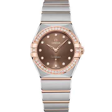OMEGA Constellation Quartz 131.25.28.60.63.001, 28 mm steel & sedna™ gold with brown dial – front view