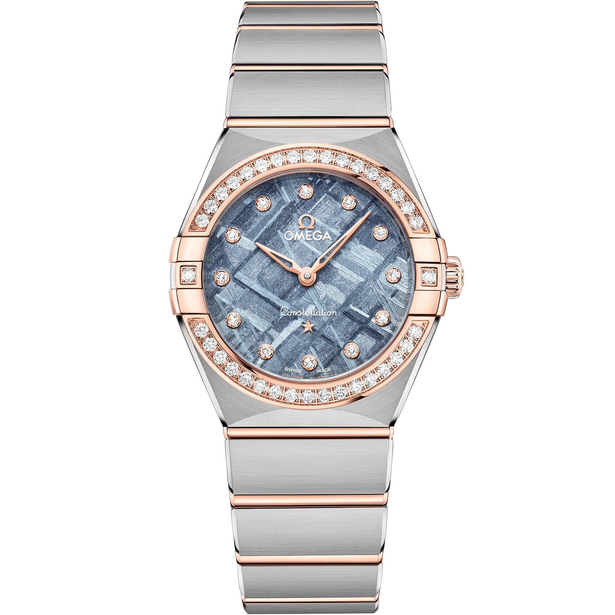 Omega Constellation Quartz Meteorite 131.25.28.60.99.001 28 mm Steel & Sedna™ Gold Blue Dial Diamond Watch for Women