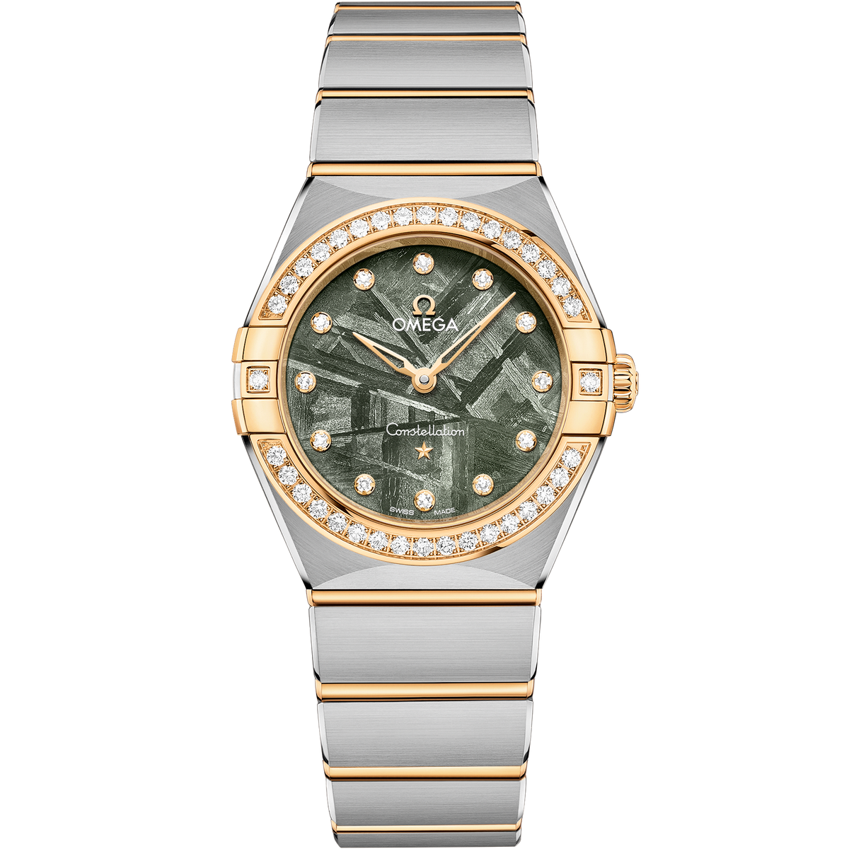 OMEGA Constellation Quartz Meteorite 131.25.28.60.99.002, 28 mm steel & yellow gold with green dial – front view