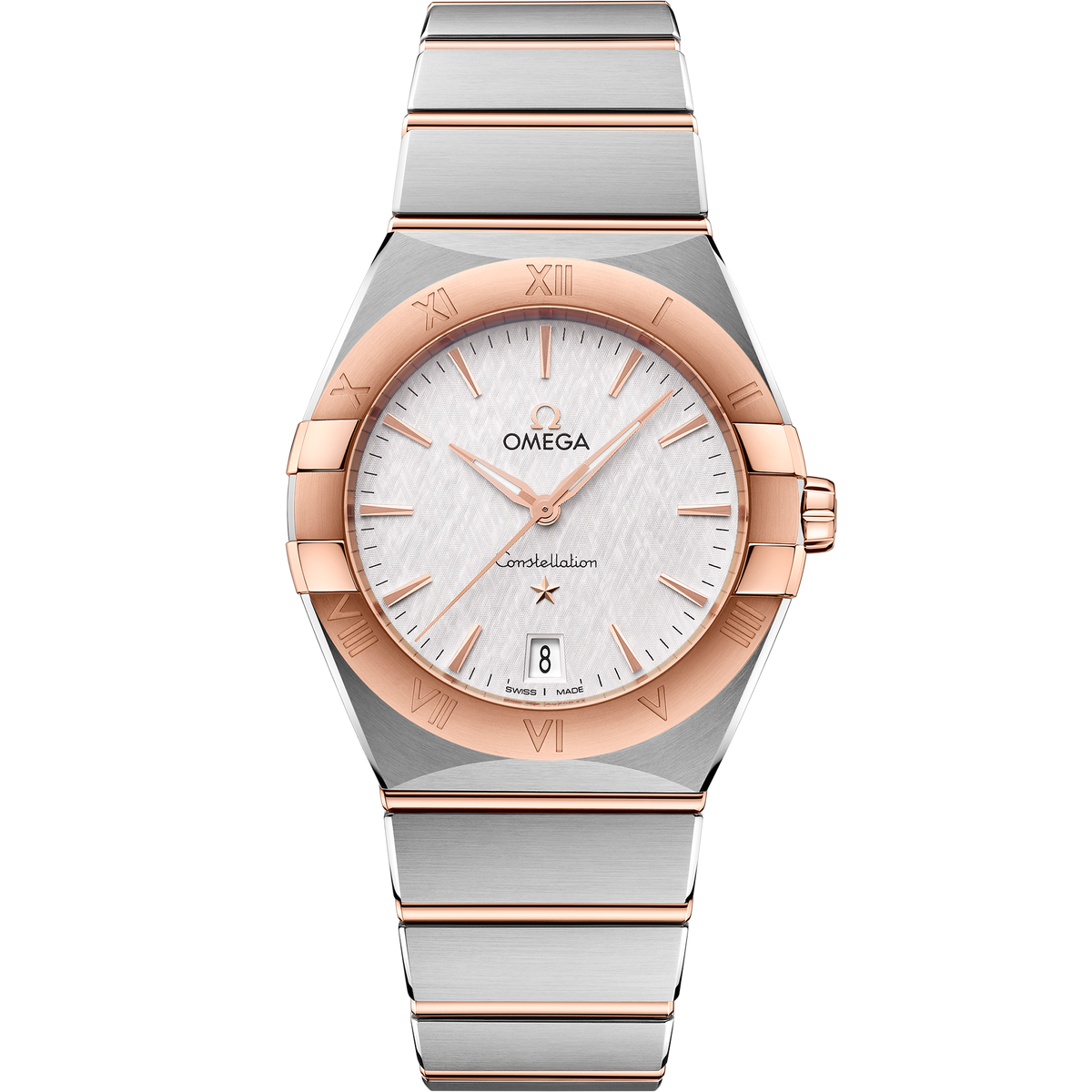 OMEGA Constellation Quartz 131.20.36.60.02.001, 36 mm steel & sedna™ gold with silver dial – front view