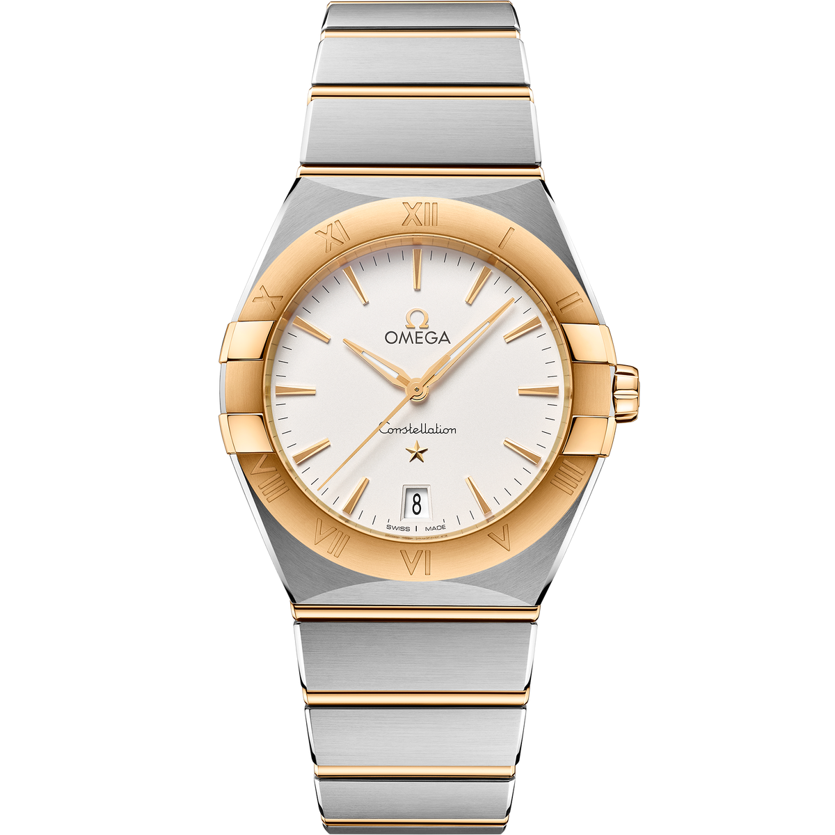 OMEGA Constellation Quartz 131.20.36.60.02.002, 36 mm steel & yellow gold with silver dial – front view