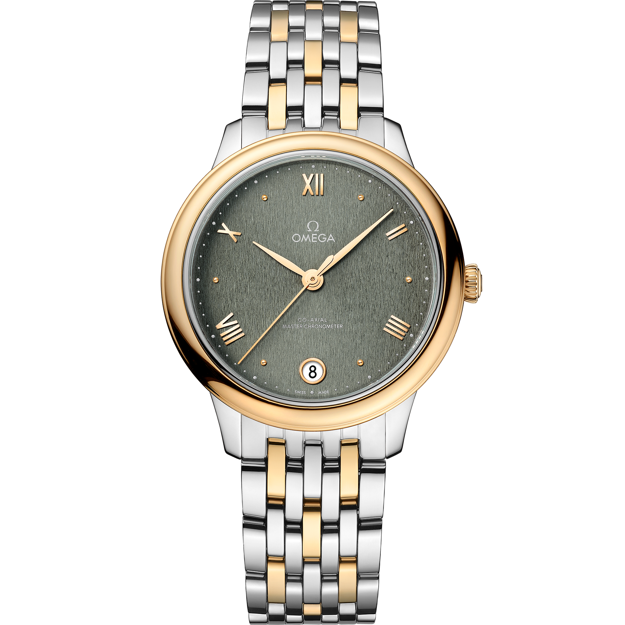 Omega De Ville Prestige 434.20.34.20.10.001 34 mm Steel & Yellow Gold Green Dial Watch for Women