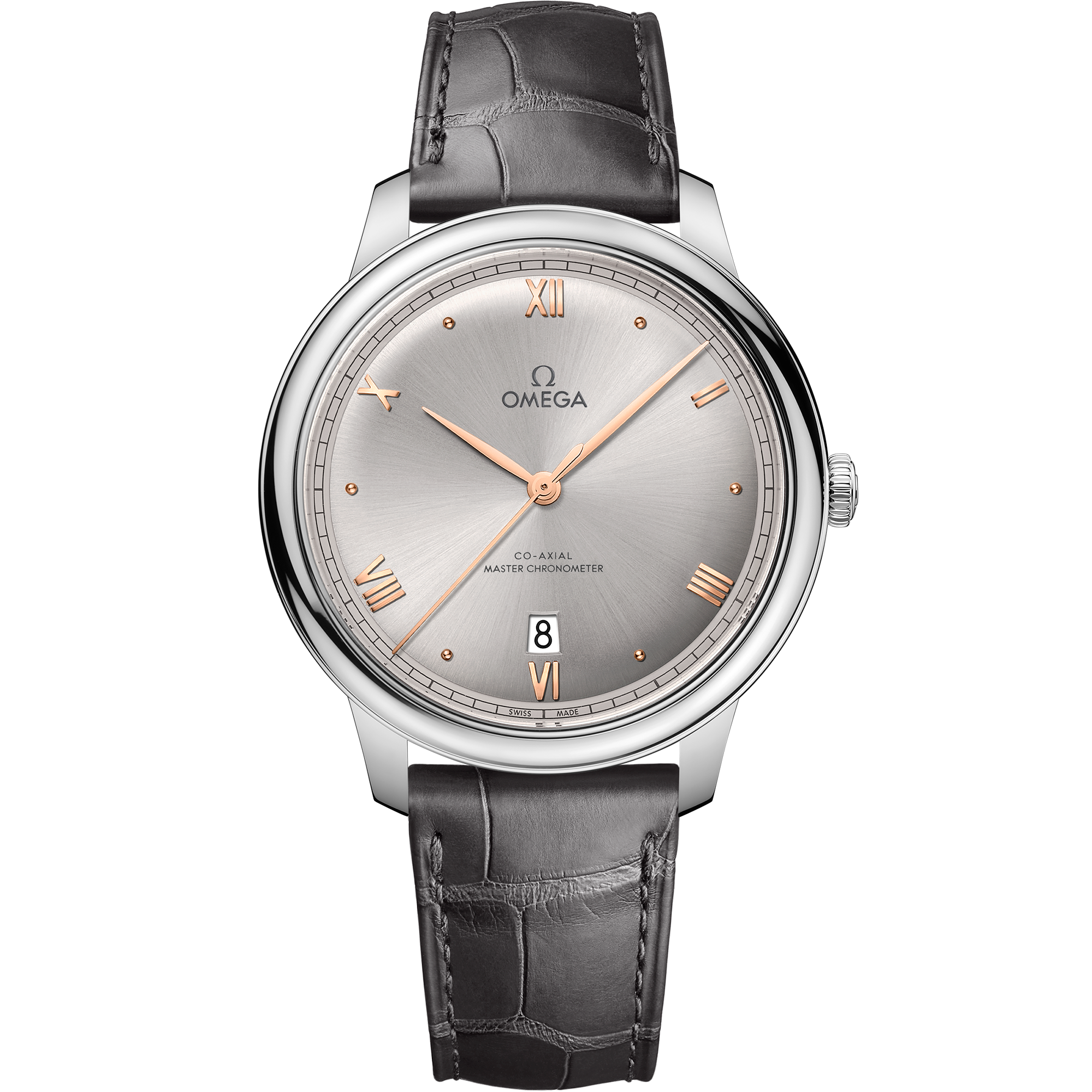 Omega De Ville Prestige 434.13.40.20.06.001 40 mm Steel Grey Dial Grey Alligator Strap Watch for Men