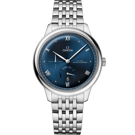 OMEGA De Ville Prestige Power Reserve 434.10.41.21.03.002, 41 mm steel with blue dial – front view
