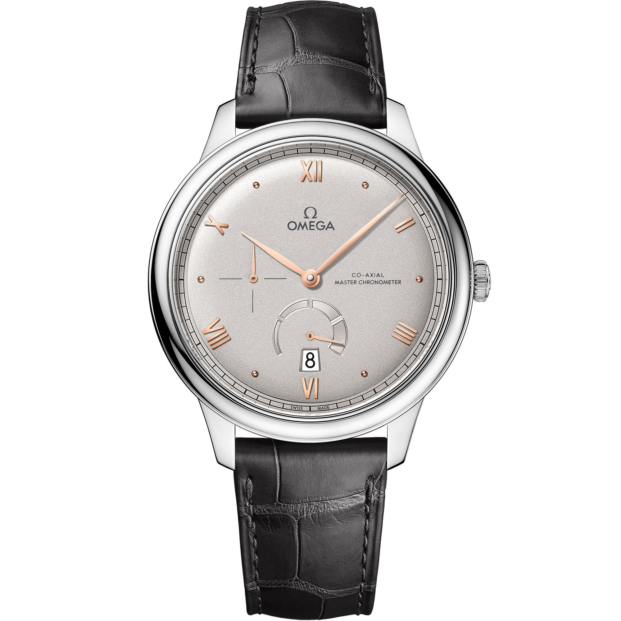 Omega De Ville Prestige Power Reserve 434.13.41.21.06.001 41 mm Steel Grey Dial Grey Alligator Strap Watch for Men