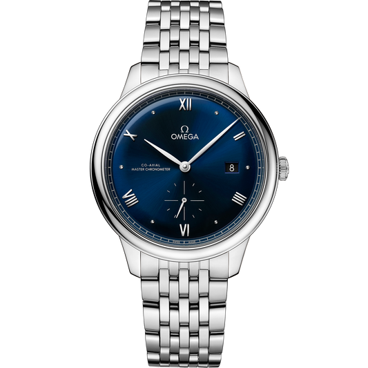 OMEGA De Ville Prestige Small Seconds 434.10.41.20.03.001, 41 mm steel with blue dial – front view