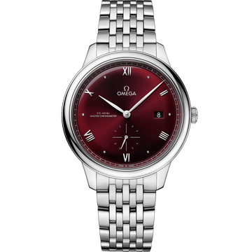 OMEGA De Ville Prestige Small Seconds 434.10.41.20.11.001, 41 mm steel with red dial – front view