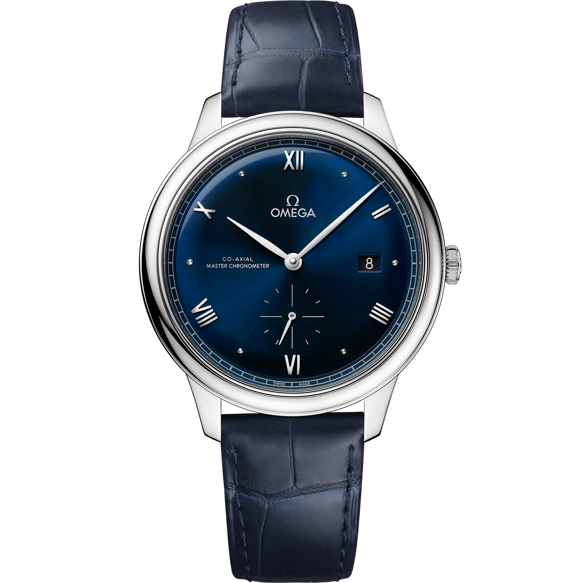 Omega De Ville Prestige Small Seconds 434.13.41.20.03.001 41 mm Steel Blue Dial Blue Alligator Strap Watch for Men