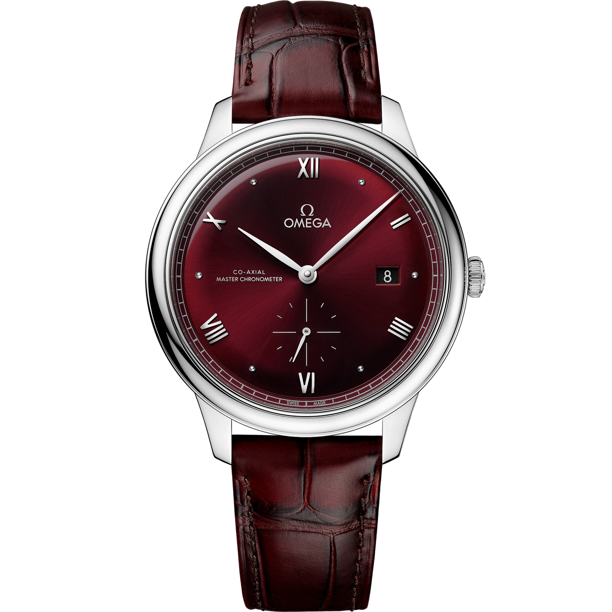 OMEGA De Ville Prestige Small Seconds 434.13.41.20.11.001, 41 mm steel with red dial – front view