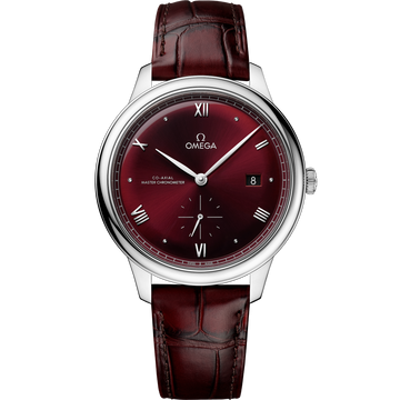 OMEGA De Ville Prestige Small Seconds 434.13.41.20.11.001, 41 mm steel with red dial – front view