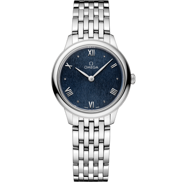 OMEGA De Ville Prestige Quartz 434.10.28.60.03.002, 27.5 mm steel with blue dial – front view