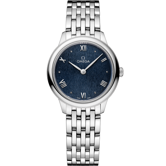 OMEGA De Ville Prestige Quartz 434.10.28.60.03.002, 27.5 mm steel with blue dial – front view