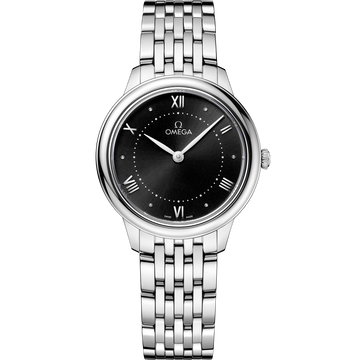 OMEGA De Ville Prestige Quartz 434.10.30.60.01.001, 30 mm steel with black dial – front view