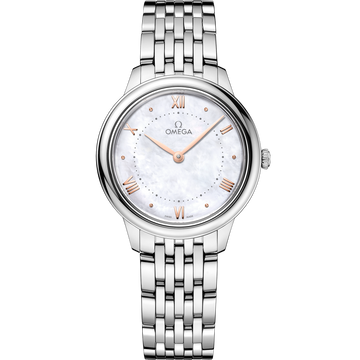 OMEGA De Ville Prestige Quartz 434.10.30.60.05.001, 30 mm steel with mother-of-pearl dial – front view