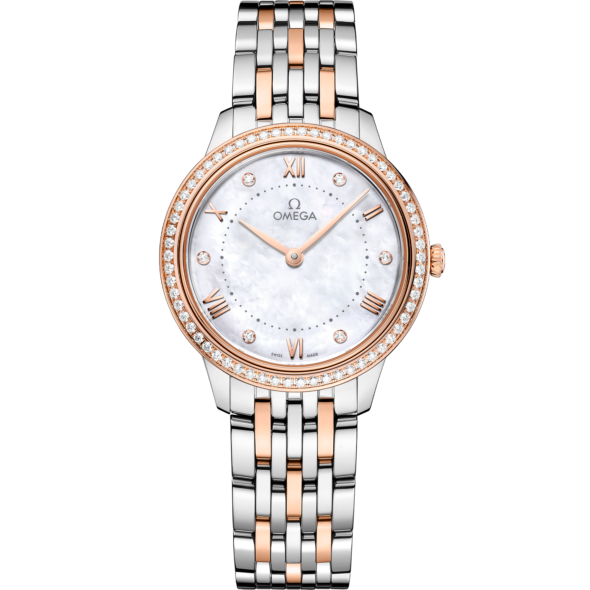 Omega De Ville Prestige Quartz 434.25.30.60.55.001 30 mm Steel & Sedna™ Gold Mother-of-Pearl Dial Diamond Watch