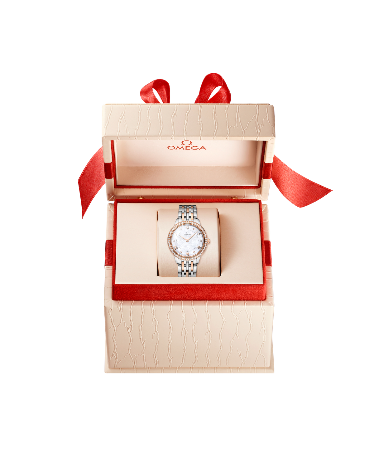 OMEGA De Ville Prestige Quartz 434.25.30.60.55.001, 30 mm steel & sedna™ gold with mother-of-pearl dial – official gallery image 4