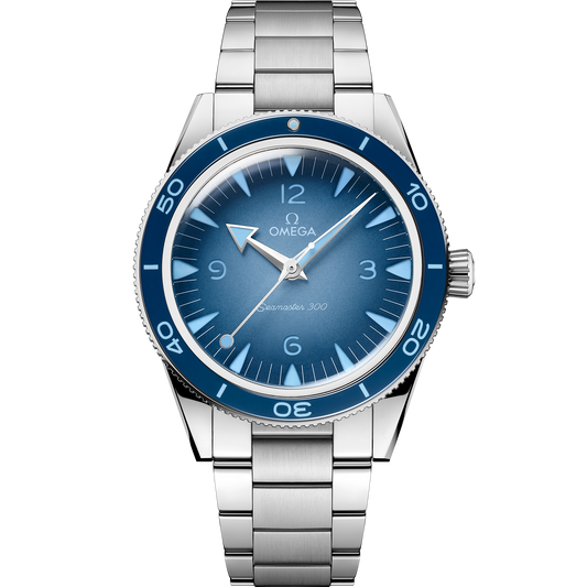 OMEGA Seamaster 300 Summer Blue 234.30.41.21.03.002, 41 mm steel with blue dial – front view