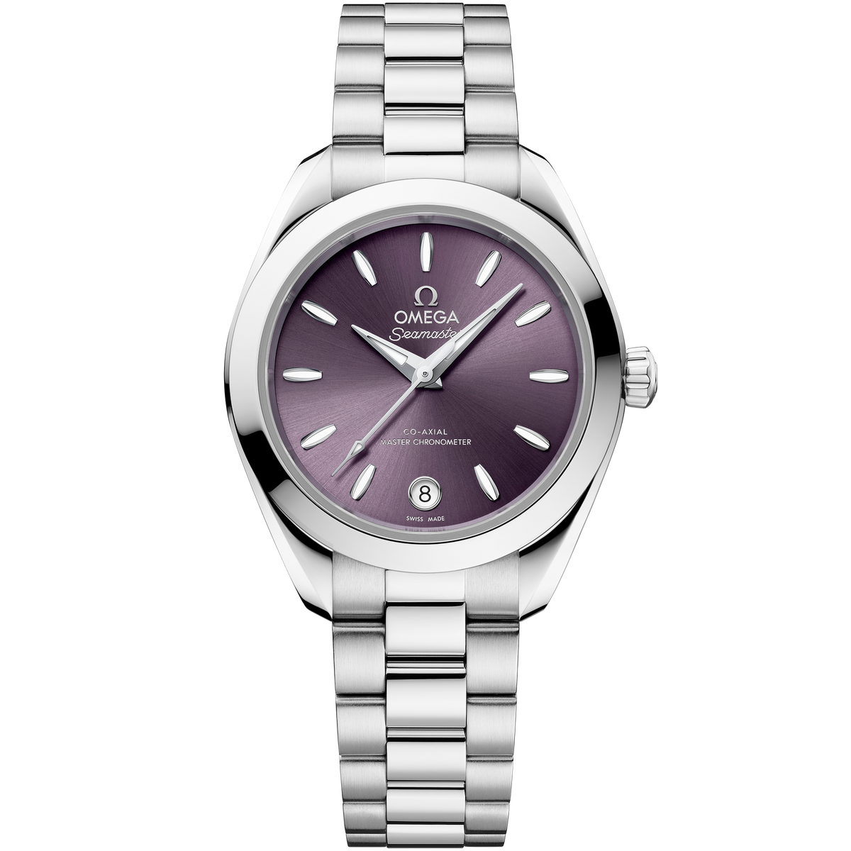 OMEGA Seamaster Aqua Terra 150M 220.10.30.20.10.002, 30 mm steel with lavender dial – front view