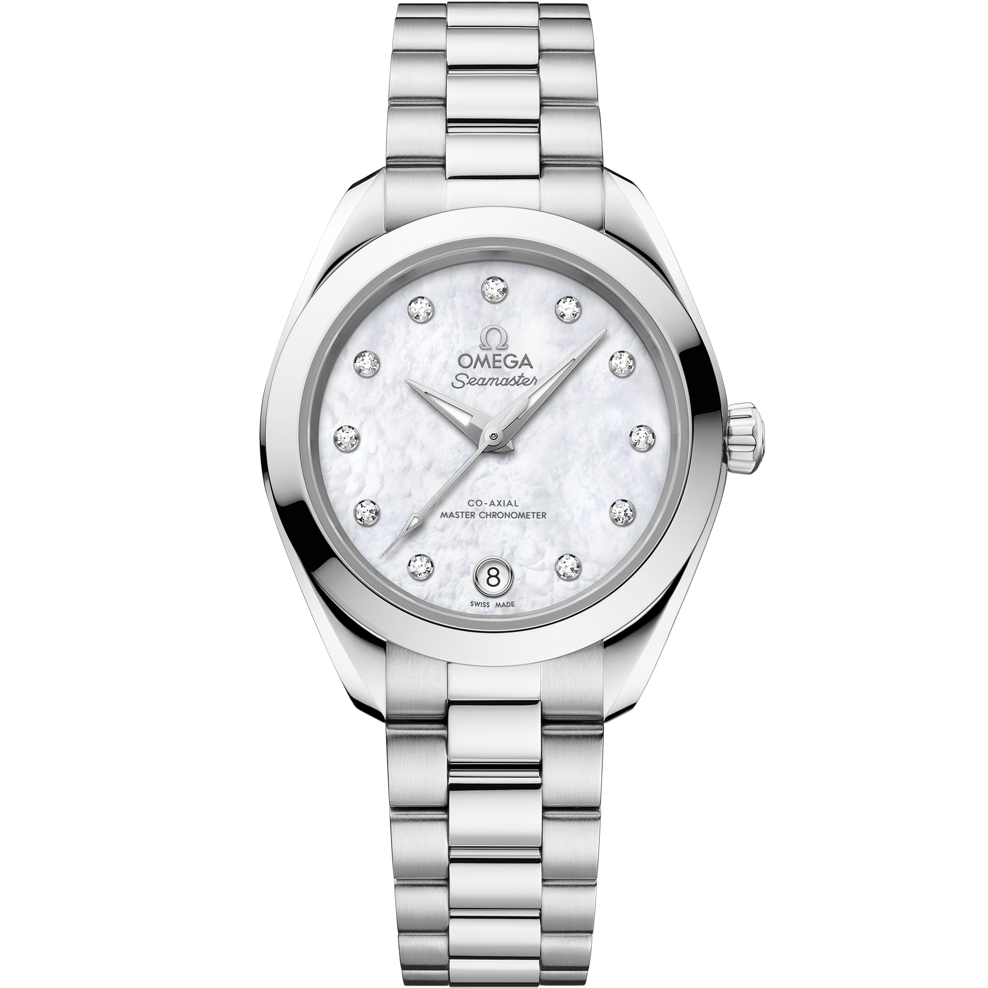 Omega Seamaster Aqua Terra 150M 220.10.30.20.55.001 30 mm Steel Mother-of-Pearl Dial Diamond Watch for Women