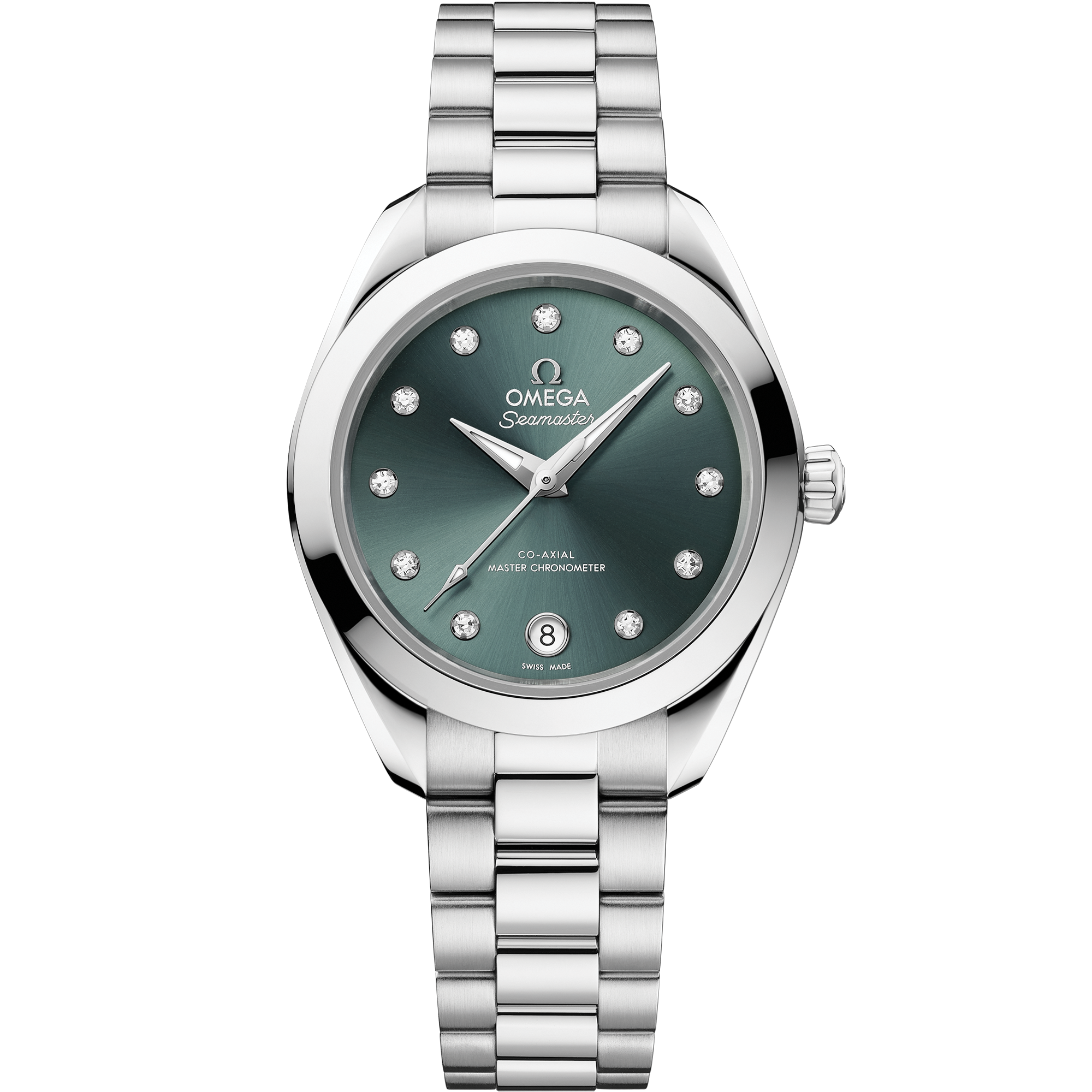 Omega Seamaster Aqua Terra 150M 220.10.30.20.60.001 30 mm Steel Pine Green Dial Diamond Watch for Women